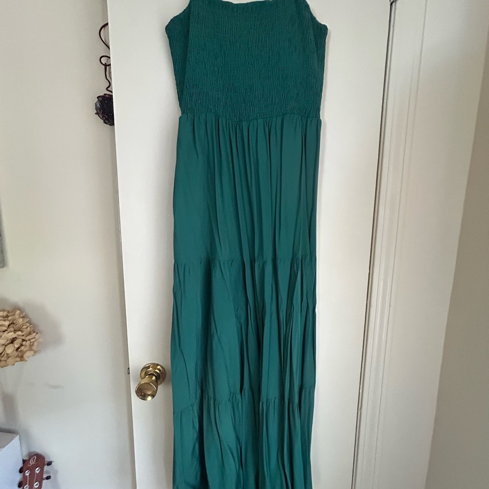 Green Pleated Halter Maxi Dress